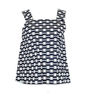 SBJ Austin, TX Tank Top Blouse Shirt Blue White Barb Wire Pattern Aztec SZ 1 NEW